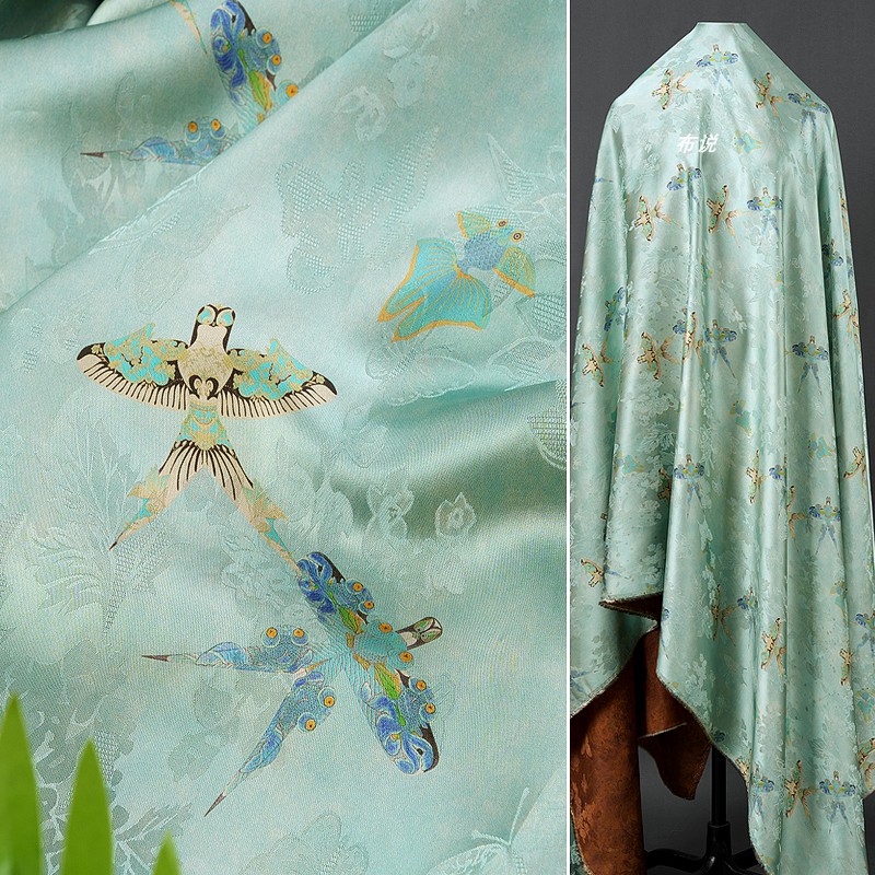 燕子风筝金鱼香云纱花萝旗袍裙子