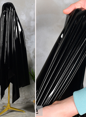 纯黑色针织底布高弹力镜面皮革亮面pu仿皮光滑防水服装设计师面料