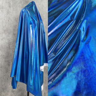 烫金 妖艳蓝色 镜面七彩荧光变色幻彩镭射仿皮布料 服装设计面料