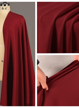 厚款-枣红色宫墙红色40支锦棉罗马布料 针织纯棉全棉四面弹力面料