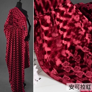 安可拉红色 醋酸韩国绒磨花面料 压花金丝绒礼服旗袍上衣弹力布料