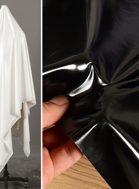 超亮镜面PU漆皮-羽绒服夹克棉服面料 光泽柔软防水 黑色白色布料