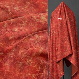 香云纱花萝面料 橙红色 新中式旗袍汉服连衣裙上衣龟裂纹肌理布料