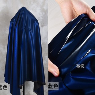 藏蓝色闪耀流沙仿皮料细闪光泽感朦胧亮面羽绒服防水面料服装布料