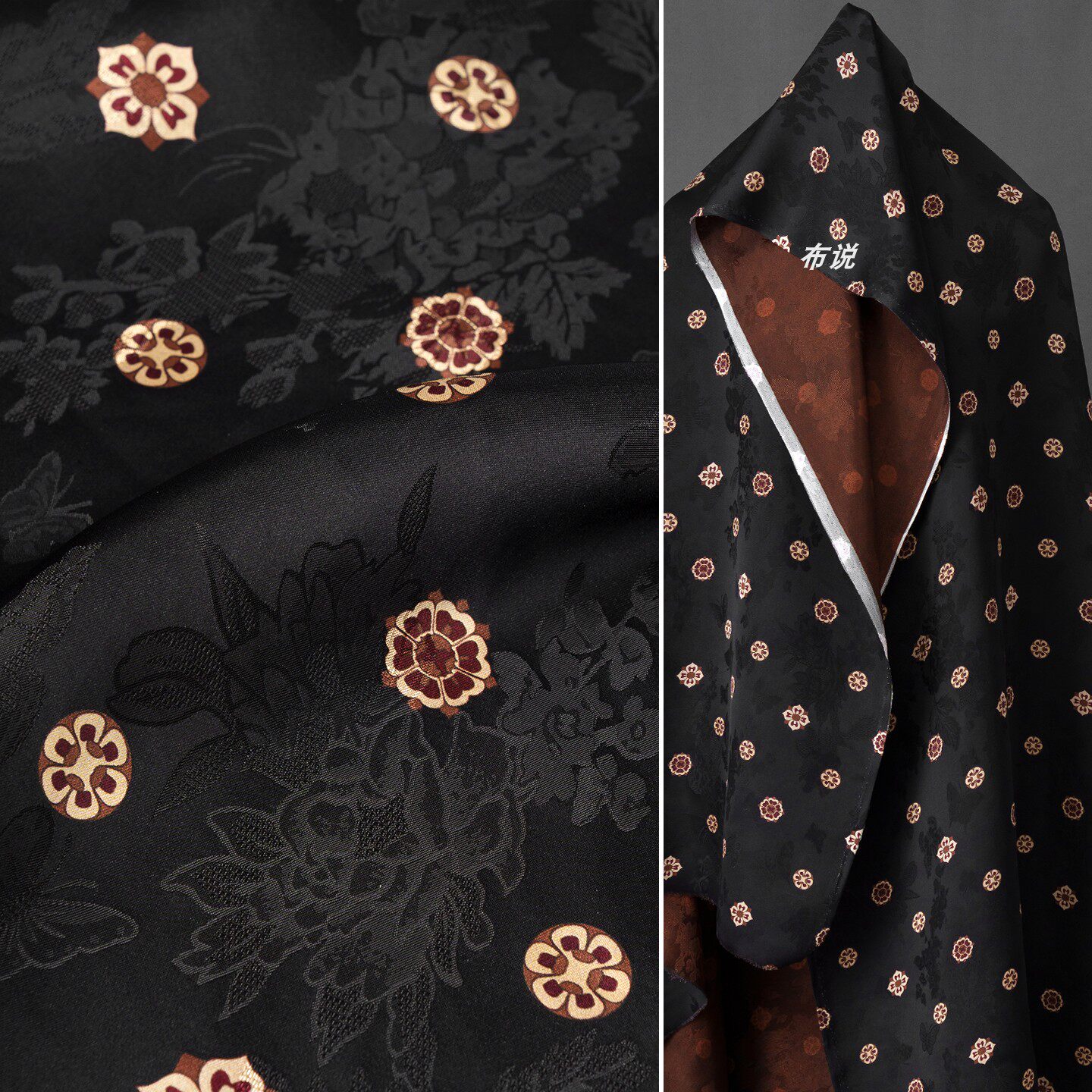 宝相花香云纱花罗提花面料 黑色 新中式盘扣上衣裤子半裙印花布料,居家布艺,海绵垫/布料/面料/手工diy,淘宝优惠券,粉丝福利购,淘宝优惠卷