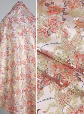 麒麟牡丹织锦缎提花面料汉服外套