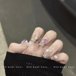 【温Baby】紫恋玫瑰~氛围感美甲梦幻花朵堆钻法式轻奢高级穿戴甲