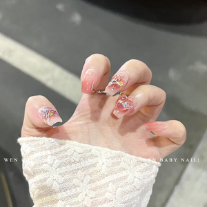 【温Baby】桃芝妖妖~甜欲粉美甲腮红爆闪亮片爱心钻高级穿戴甲片