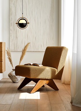 侘寂风复古实木昌迪加尔沙发椅单人靠背墩墩椅设计师客厅休闲椅子