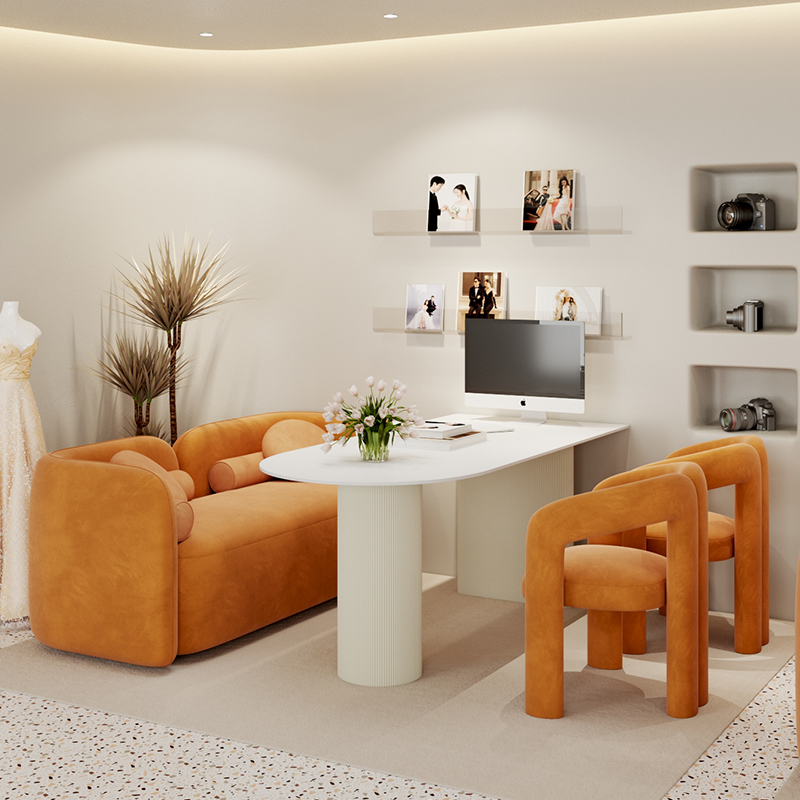 简约影楼休闲区桌椅组合婚纱店洽谈沙发选片区网红美容院接待沙发