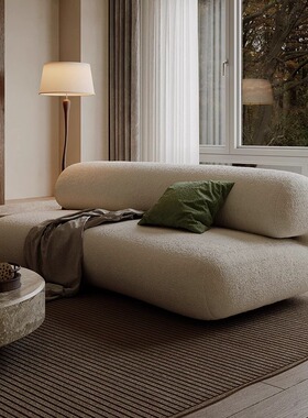 中古风客厅沙发小户型美容院公寓民宿直排法式白色羊羔绒布艺沙发