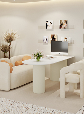 奶油风影楼选片区桌椅组合婚纱店洽谈沙发休闲网红美容院接待卡座