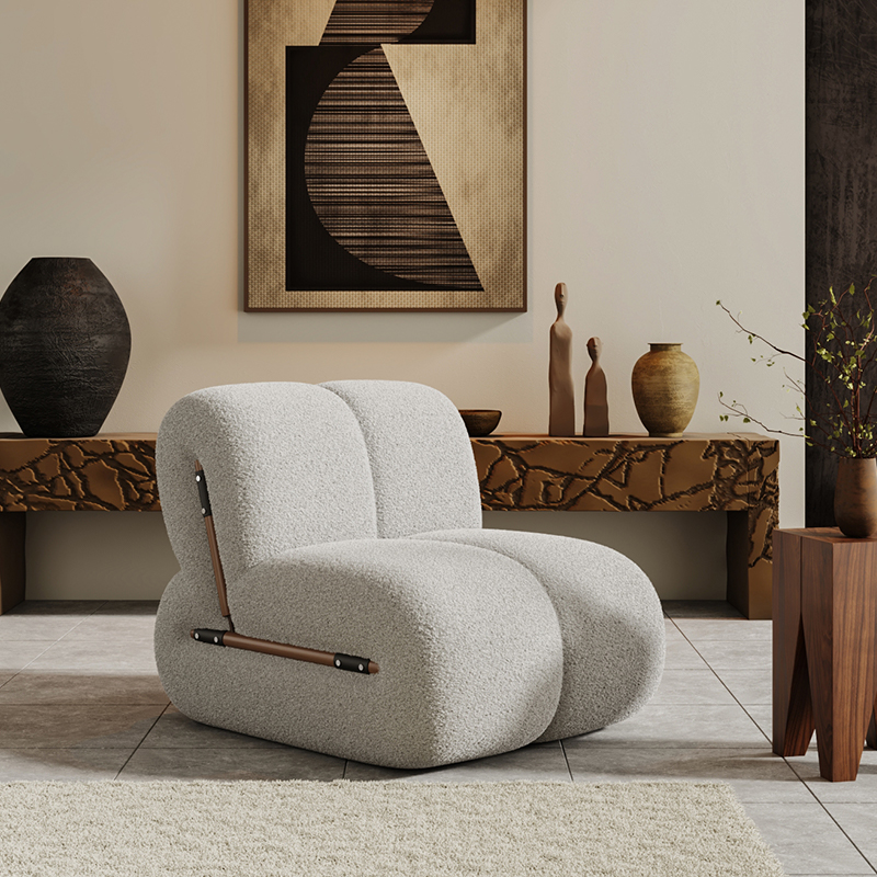 设计师侘寂风单人沙发轻奢风高级感羊羔绒大小户型客厅阳台休闲椅