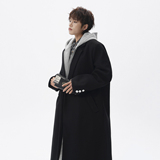 FY928~黑色中长款假两件可拆卸毛呢大衣男款冬季男加厚呢子风衣，男装风衣，星座1014