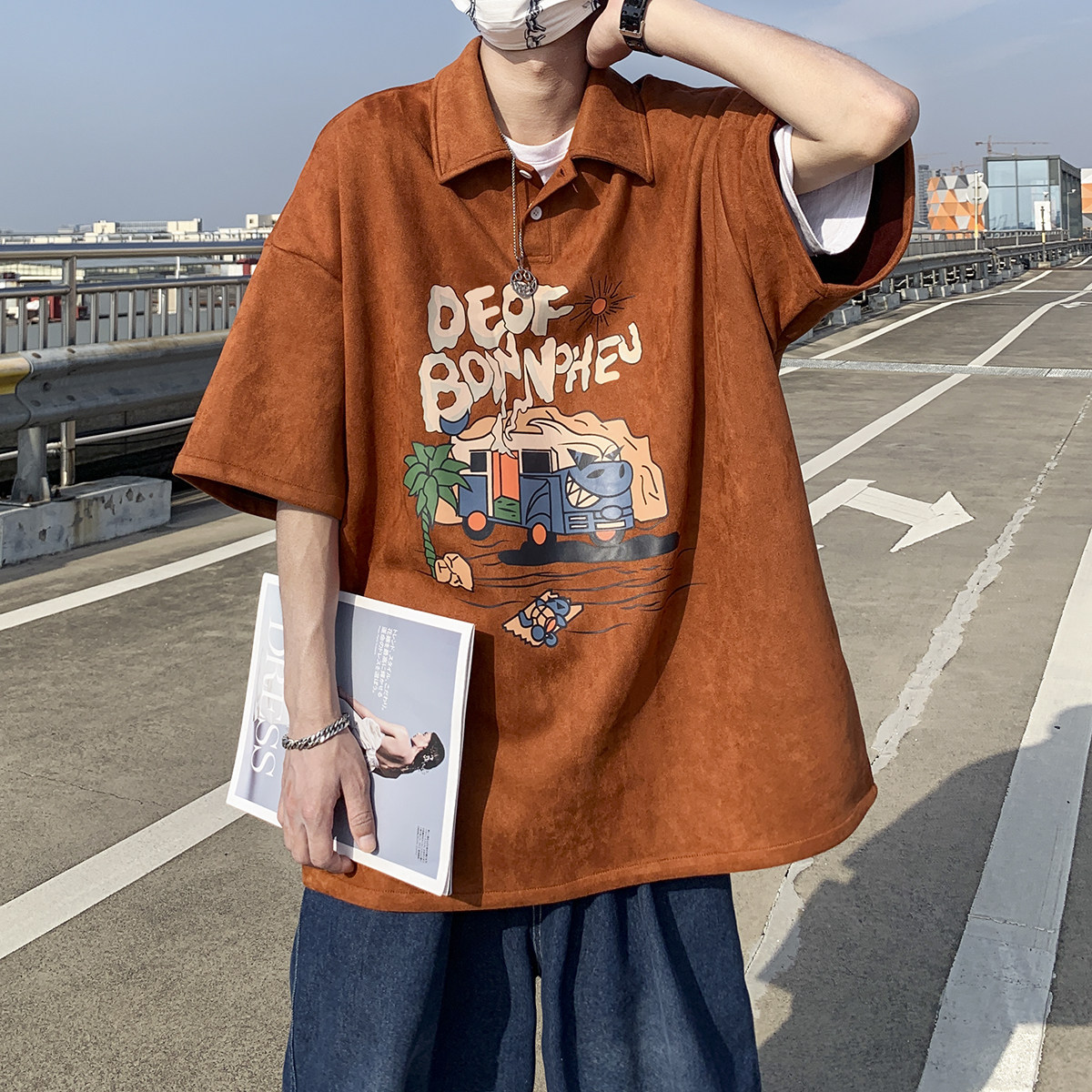 现货已注册版权1014-T87鹿皮绒字母印花短袖T恤男2025夏季新款P48,男装T恤,星座1014