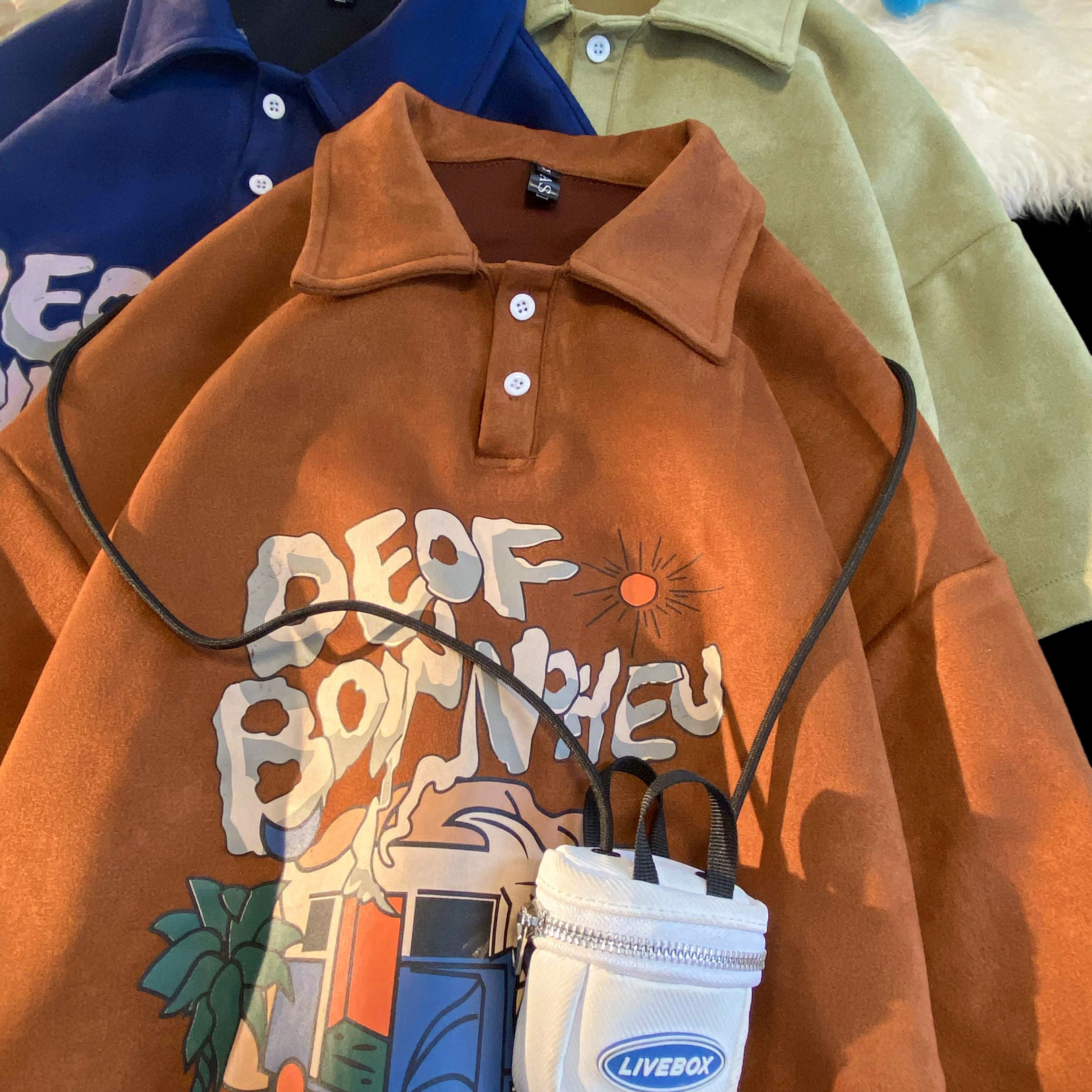 已注册版权T87麂皮绒Polo衫男士夏季潮牌宽松潮流短袖T恤P48-限58，男装T恤，星座1014