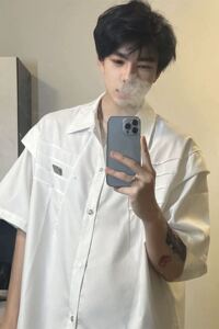 现货1014-CS779-P48解构冰丝短袖衬衫男夏季痞帅高级感衬衣图片