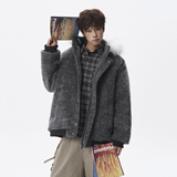 1014-FY929-P138~座山雕毛茸茸连帽棉服男女休闲毛呢拼接冬棉衣，男装棉衣，星座1014