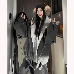 现货大货1014-FY823-冬季2025新款可拆卸连帽假两件毛呢短款夹棉，男装卫衣，星座1014