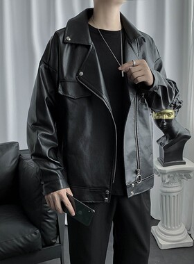 Y155-2026春季新款短款宽松男士皮衣港风机车青年帅气夹克