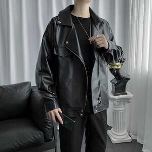 Y1552025春季新款短款宽松男士皮衣港风机车青年帅气夹克图片