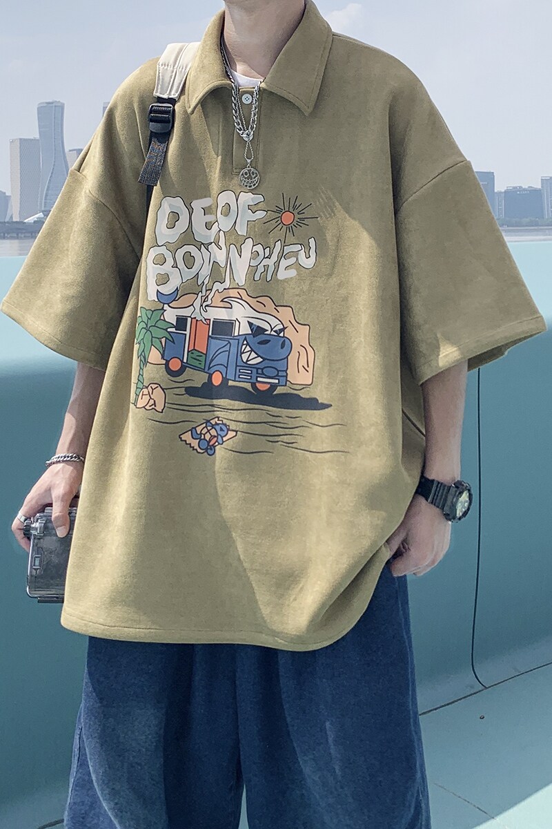 现货已注册版权1014-T87~polo衫男夏季宽松字母印花港风短袖男P48,男装Polo衫,星座1014