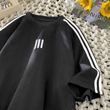 现货1014-TT605-特P38-限58-刺绣重磅麂皮绒三杠紫色短袖男女，男装T恤，星座1014