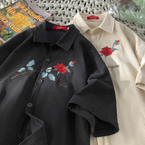 现货1014-CS609-特P40-限58-夏季新款花卉刺绣灯芯绒短袖衬衫男，男装衬衫，星座1014