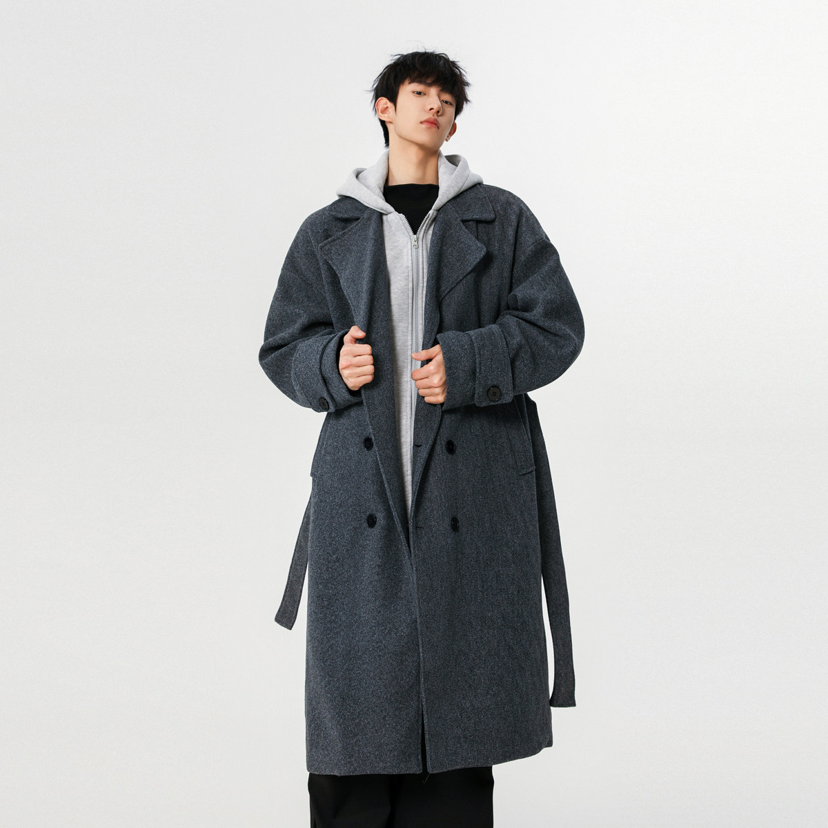 现货~FY373-P148~2025秋冬中长款可拆卸假两件连帽毛呢大衣,男装毛呢大衣,星座1014