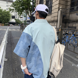 wassup happy盐系男友风短袖衬衫男款夏季潮流高级感撞色工装外套图片