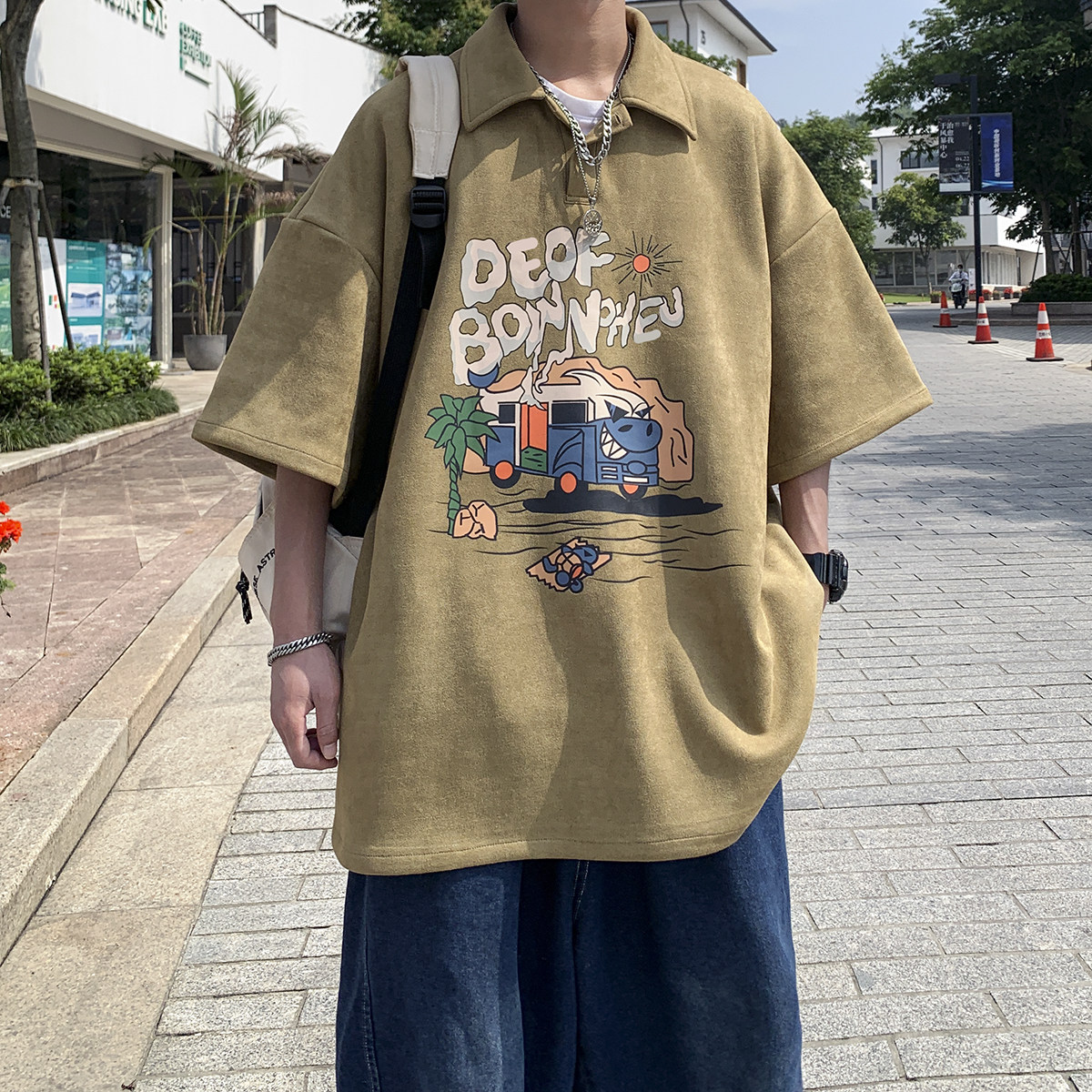 现货已注册版权1014-T87~polo衫男夏季宽松字母印花港风短袖男P48,男装Polo衫,星座1014