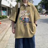 现货已注册版权1014-T87~polo衫男夏季宽松字母印花港风短袖男P48，男装Polo衫，星座1014