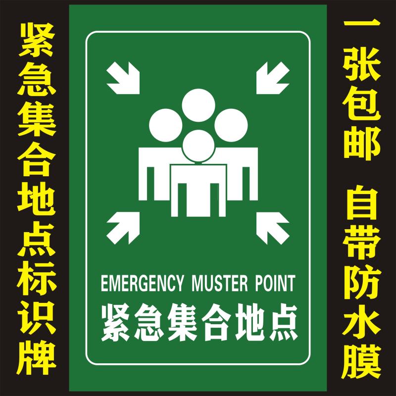 紧急疏散集合点标志牌集结点标识牌海报贴消防安全警示牌逃生挂图