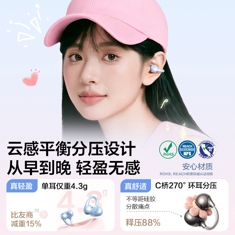 唐麦Q5 AI智能蓝牙耳机翻译耳夹式开放HIFI高音质气传导运动跑步图片