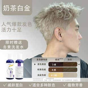 染发膏灰色男士专用奶奶灰银白色奶茶灰棕漂发剂雾霾灰植物纯男女