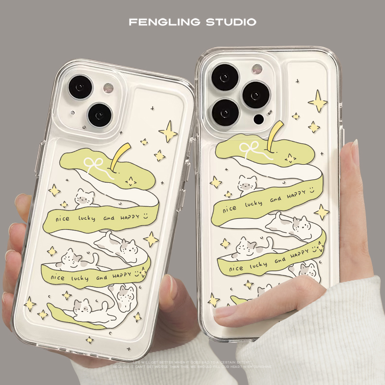 青苹果猫咪iPhone16promax苹果14小米15华为pura70新款nova13女生opporeno12软红米k80适用荣耀300透明手机壳