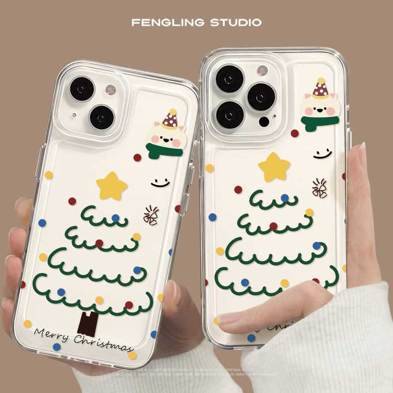 圣诞小熊iPhone17pro苹果16promax小米15新款华为pura70适用opporeno15红米k90透明vivox300荣耀magic8手机壳