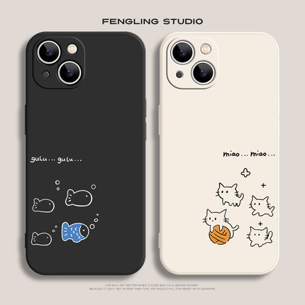 猫咪和小鱼适用iphone16promax苹果13小米15可爱ins风vivos20荣耀400华为mate70情侣opporeno14红米k80手机壳