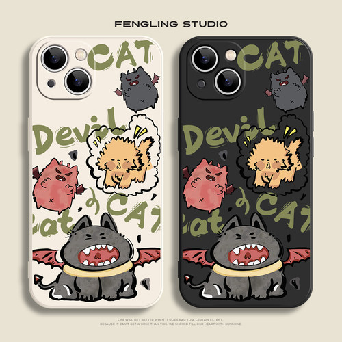 恶魔猫咪iPhone18promax苹果16小米17华为mate50pro新款pura70创意opporeno14适用荣耀50软vivos30情侣手机壳