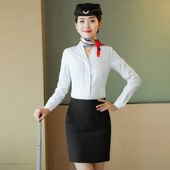 空乘面试职业装 无领衬衣南航空姐制服 v领长袖 白衬衫 女工作服秋季