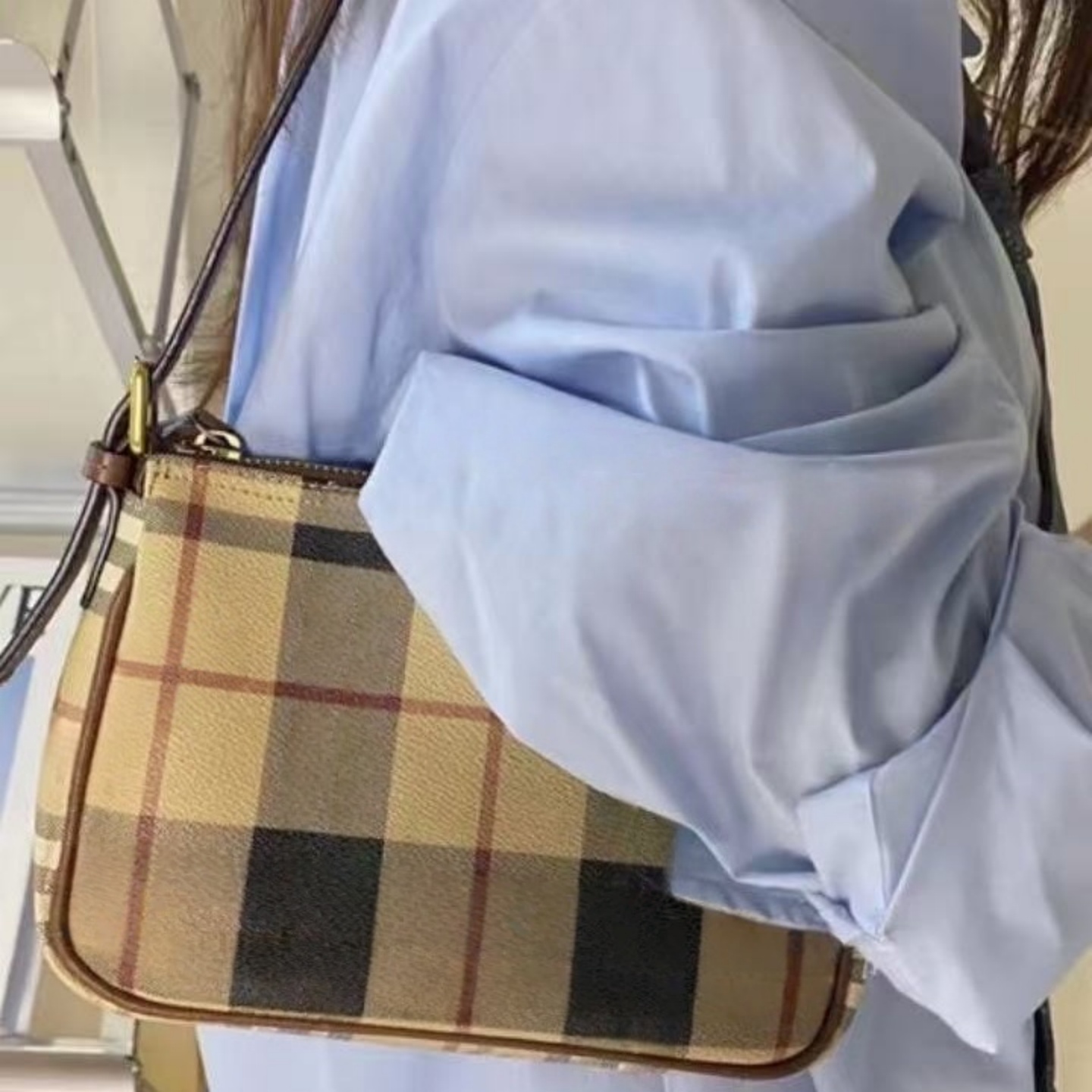 博宝罗复古经典格纹腋下包手提包