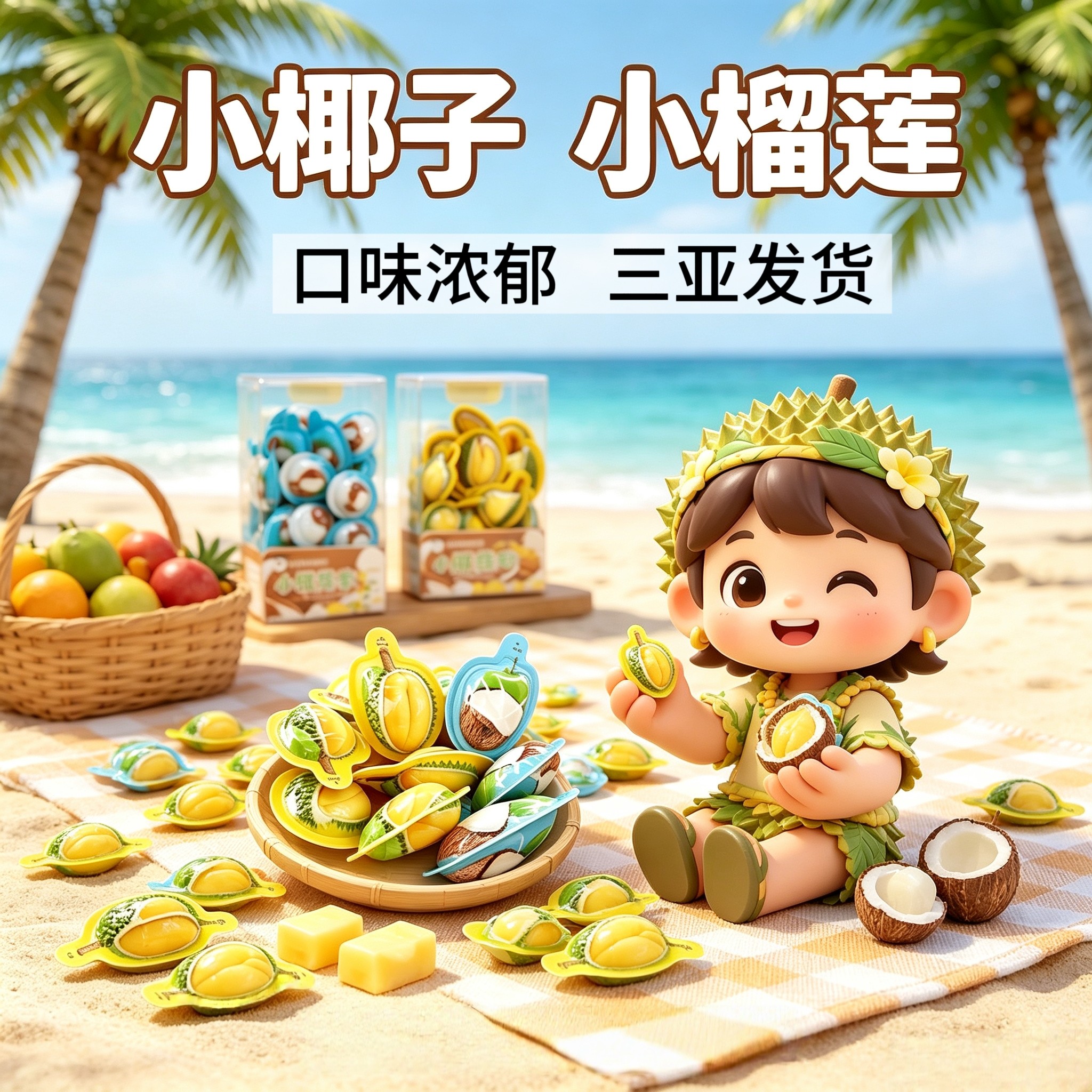 海南椰啪小椰子小榴莲奶糖78克*3盒口味浓郁海南三亚伴手礼小糖果