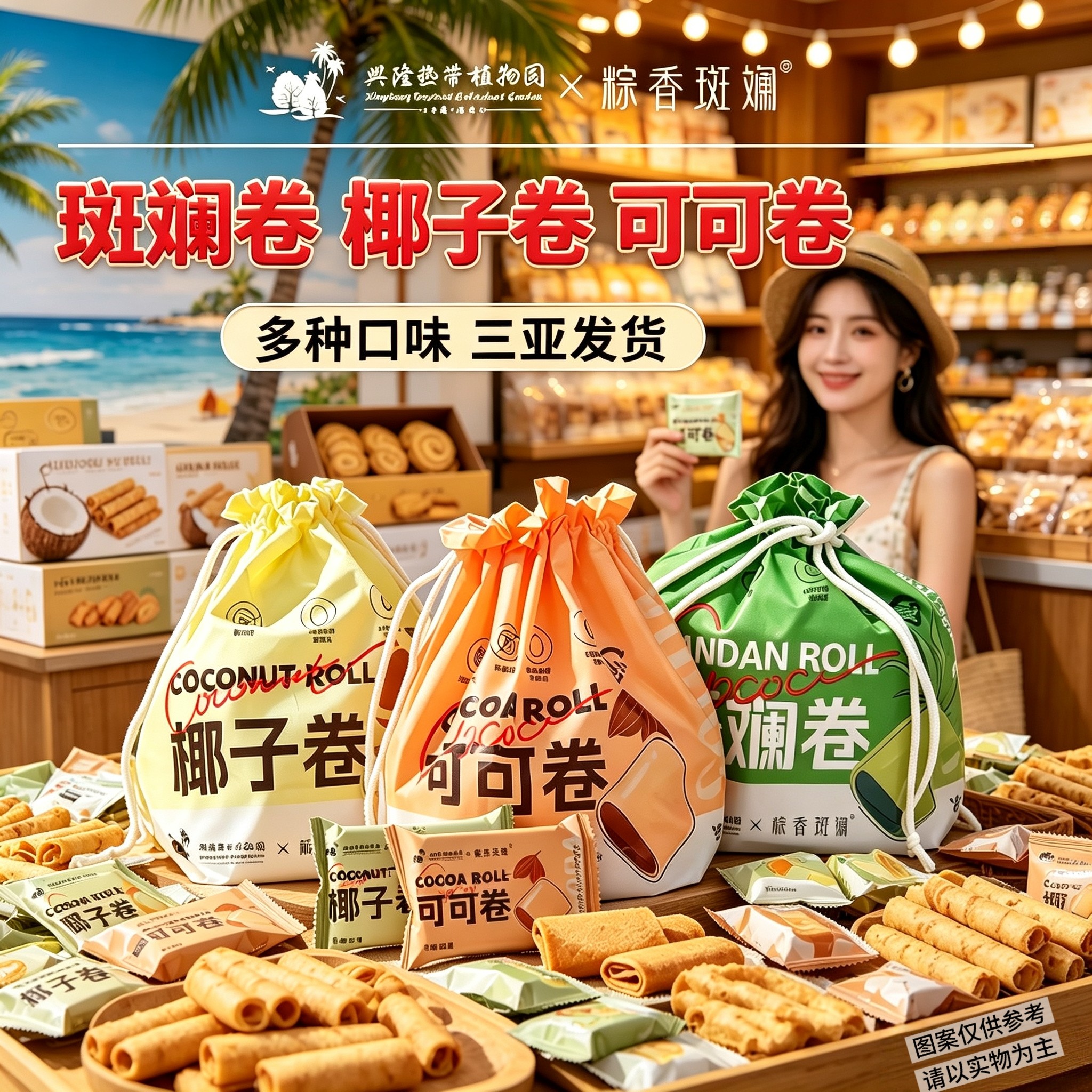 海南特产斑斓卷椰子卷260克20小包装蛋卷薄饼休闲零食兴科千层酥