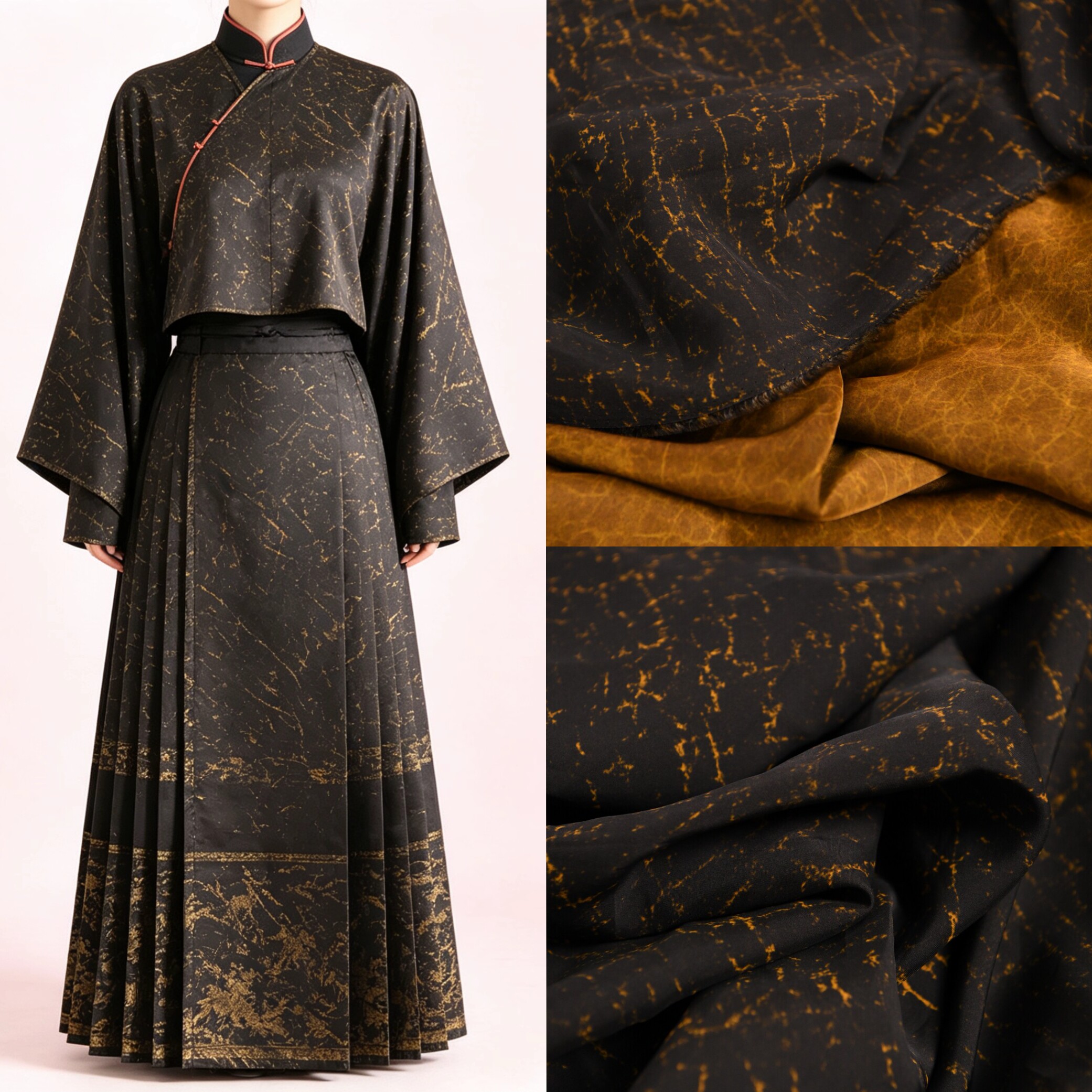 黑金龟裂纹 奢华37姆米铜氨丝缎面香云纱 手感比空调还凉爽