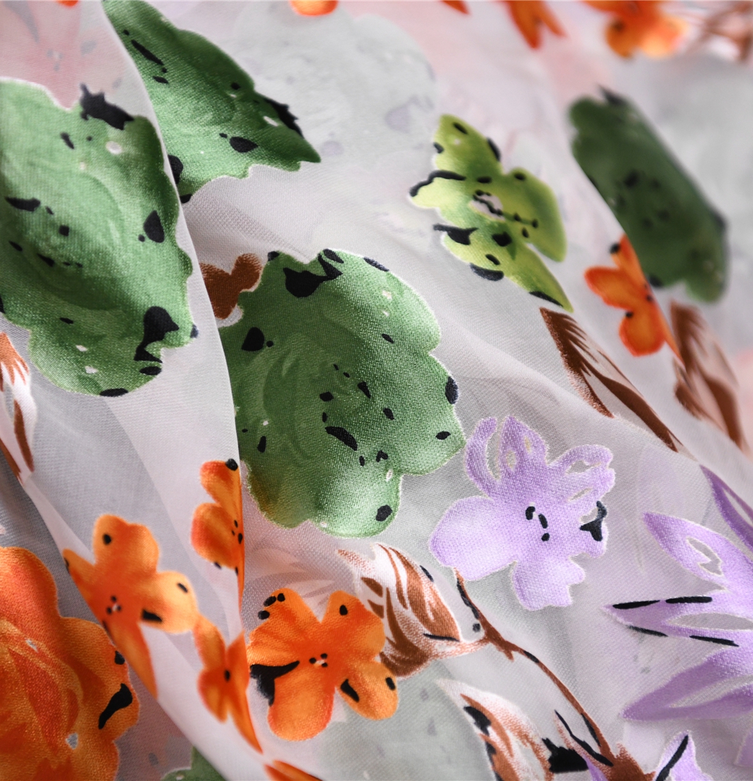 琉璃花廊 大牌订单真丝烂花绡16姆100丝137宽 设计师布料