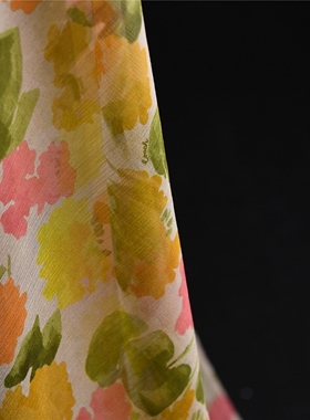 秋日油画C*ACH设计师品牌签名原单真丝顺纡乔其纱9姆100丝138宽