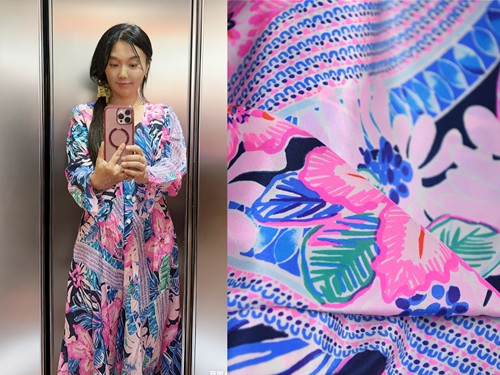 蔚蓝半岛 大牌lilly莉丽手绘系列定织美式双绉16姆100丝138宽