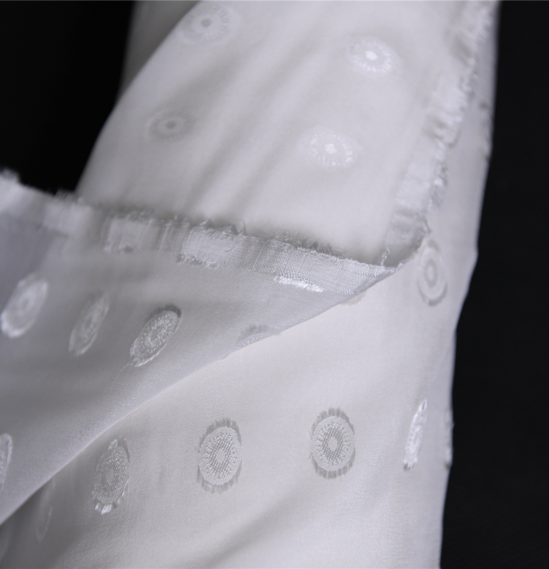 鹅眼铜币 品牌定织丝绸布料真丝剪花绡11姆100丝114宽 设计师布料