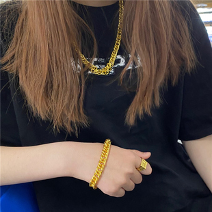 网红抖音仿真大金链子男粗社会人三件套土豪黄金项链道具手链戒指