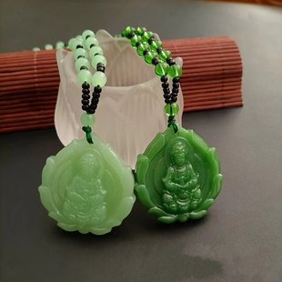 仿碧玉花边观音菩萨吊坠随身护身符项链绿玉石毛衣链男长款毛衣链